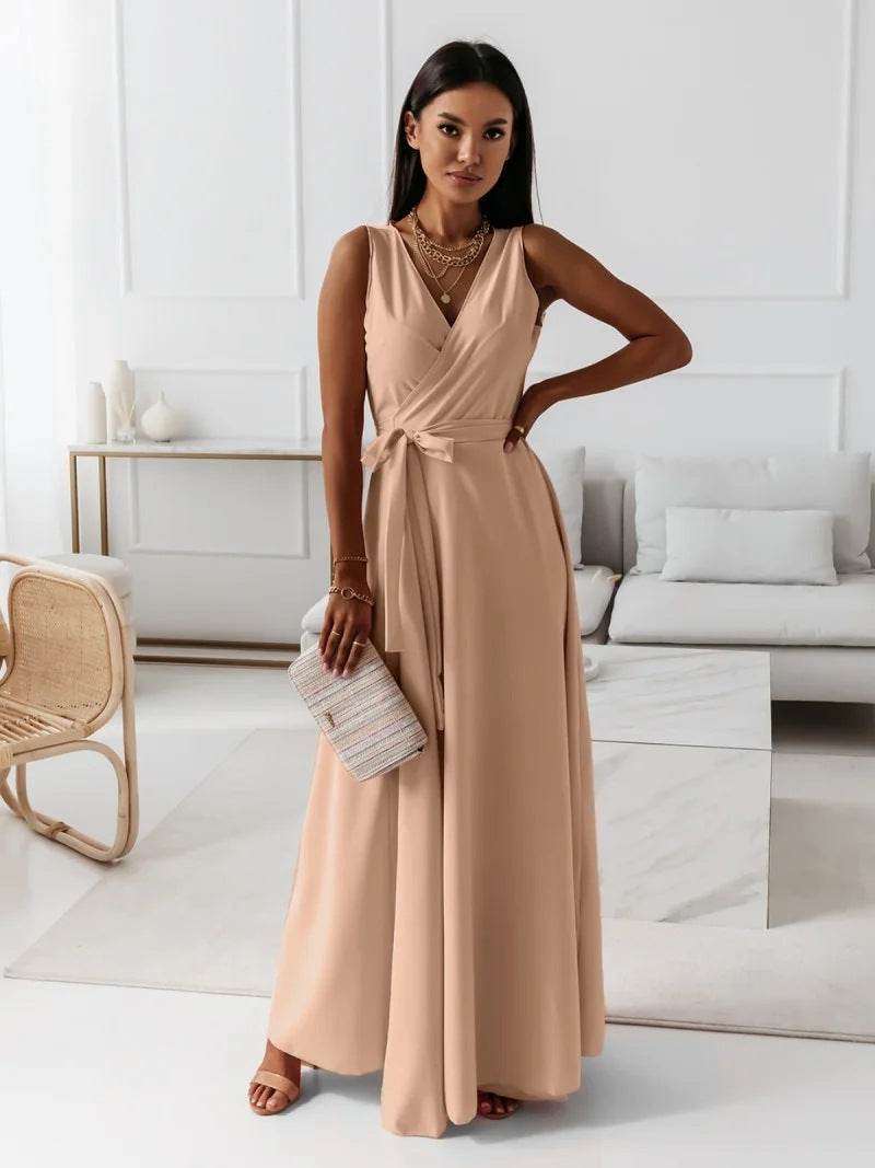 Women's Enchanting V-Neck Maxi Dress – Flowy Elegant Style