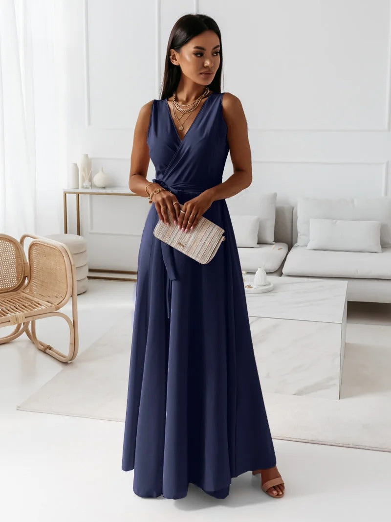 Women's Enchanting V-Neck Maxi Dress – Flowy Elegant Style