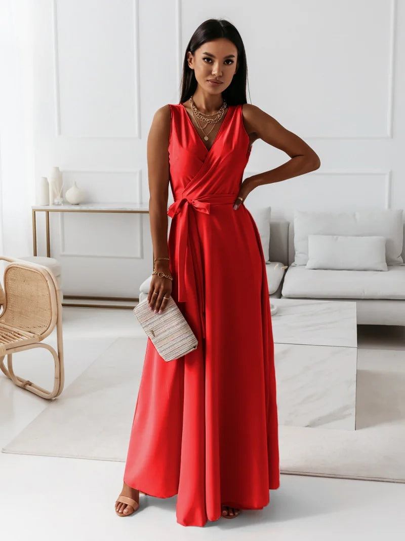 Women's Enchanting V-Neck Maxi Dress – Flowy Elegant Style