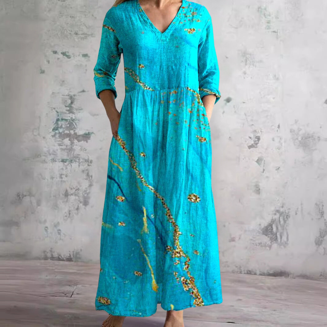 Women's Floral Summer Maxi Dress – V-Neck Boho Style Flowy Gown