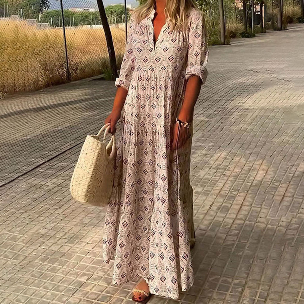 Women's Lightweight Boho Summer Maxi Dress – V-Neck Flowy Comfortable Style