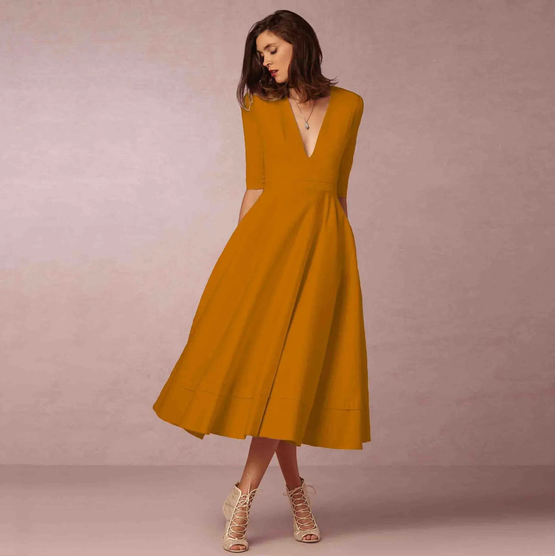 Women's Elegant Flared Midi Dress – Timeless Graceful A-Line Silhouette