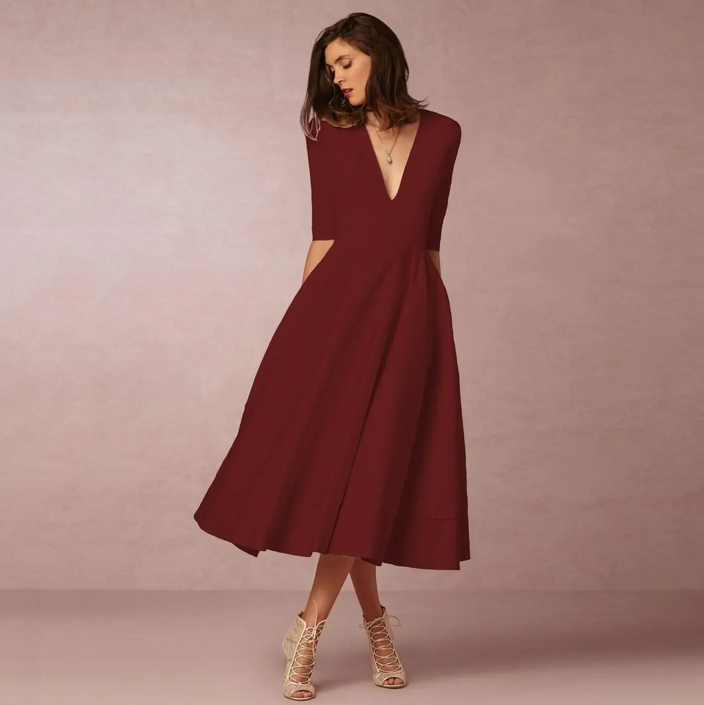 Women's Elegant Flared Midi Dress – Timeless Graceful A-Line Silhouette