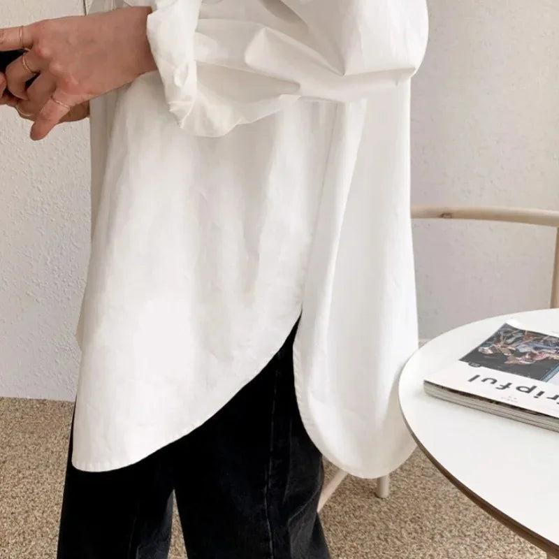 Women's Oversized Button-Down Blouse – Long Sleeve Relaxed Style