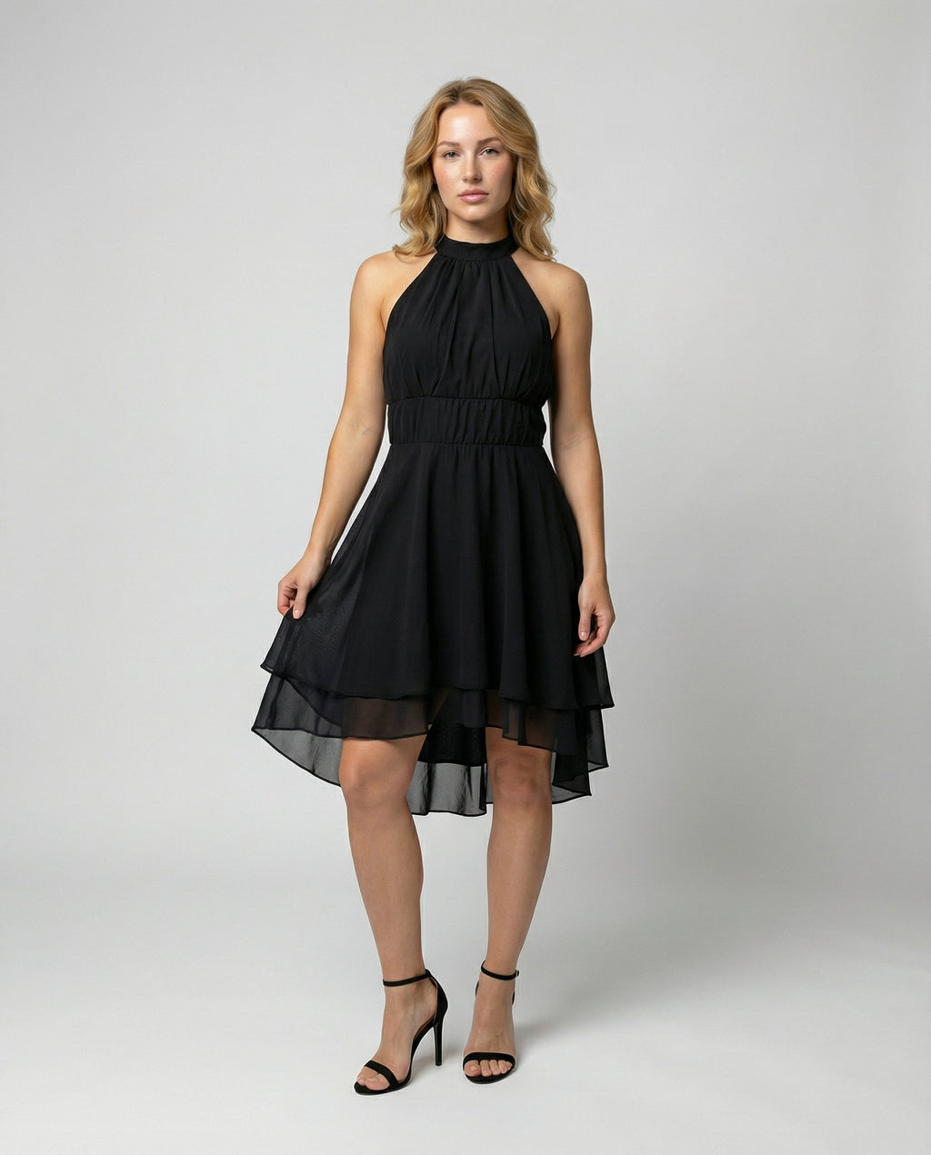 Women's Pleated Chiffon Cocktail Dress – Sleeveless Mini Elegant