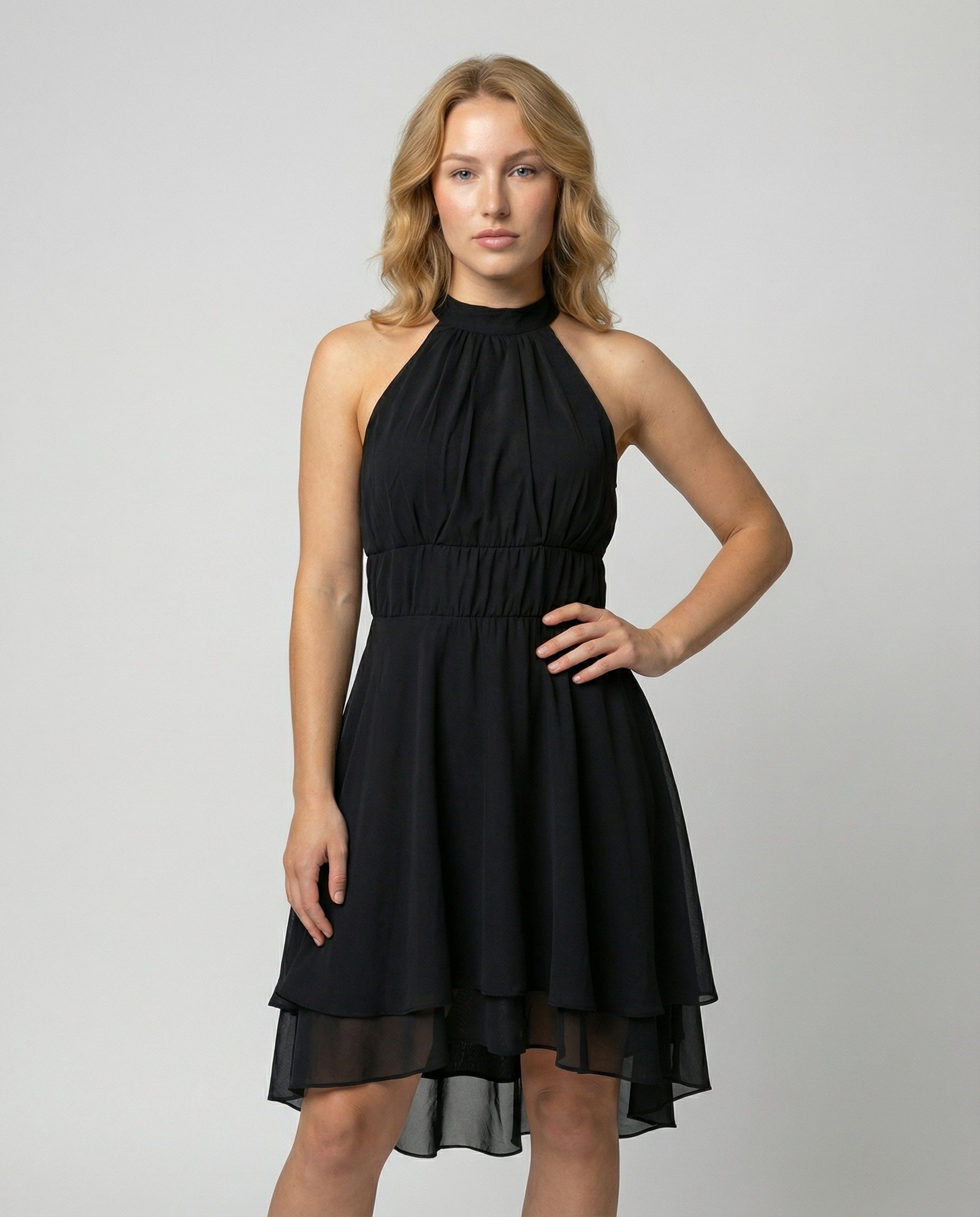 Women's Pleated Chiffon Cocktail Dress – Sleeveless Mini Elegant