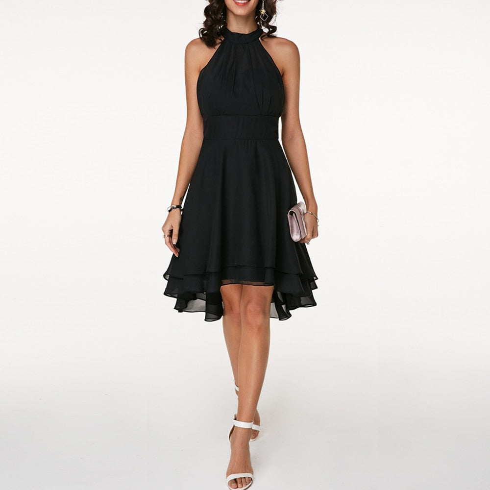 Women's Pleated Chiffon Cocktail Dress – Sleeveless Mini Elegant