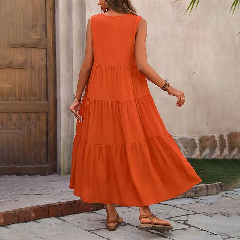 Women's Sleeveless Tiered Maxi Dress – Flowy Summer Style