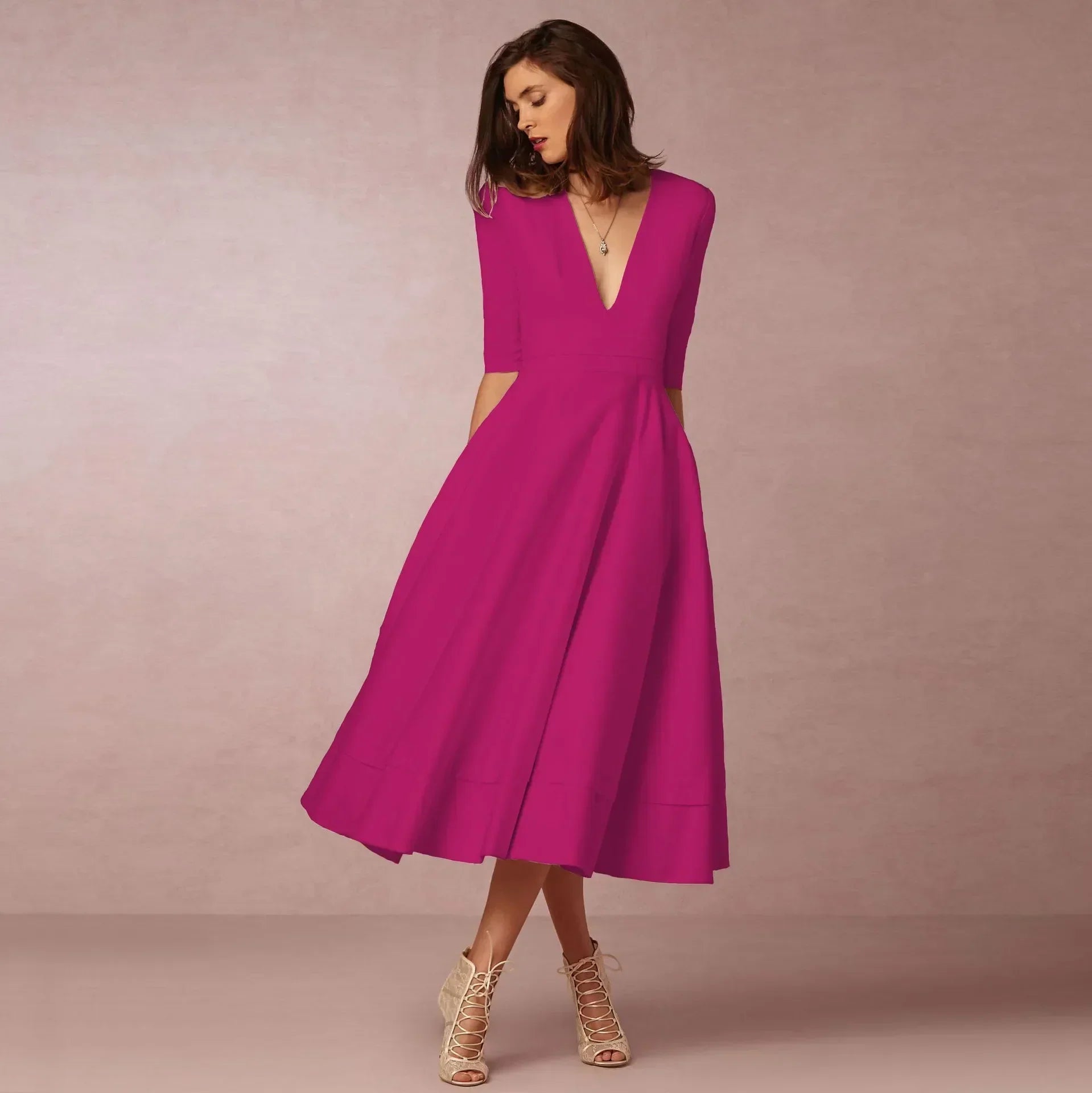 Women's Elegant Flared Midi Dress – Timeless Graceful A-Line Silhouette