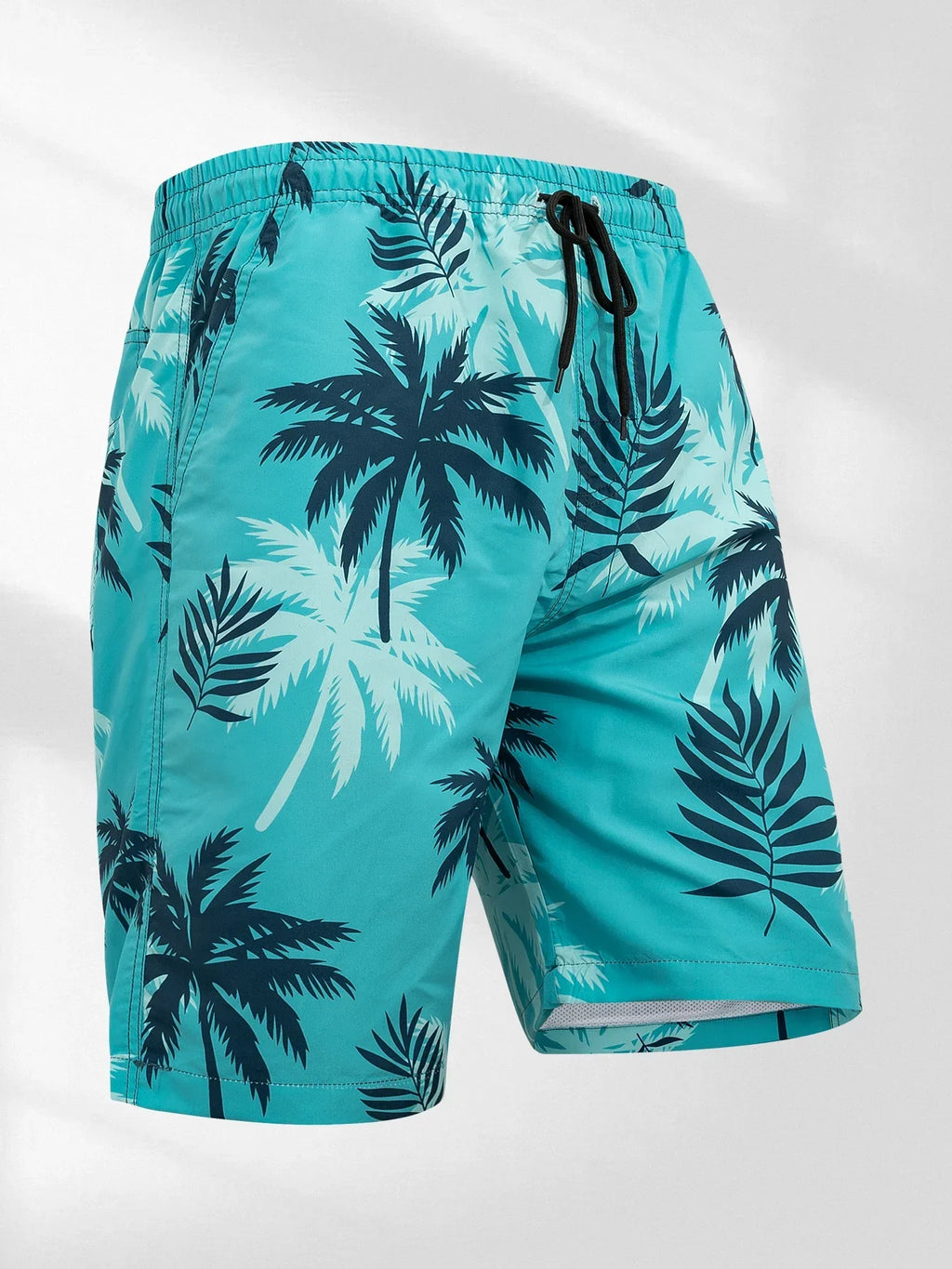Men's Palm Print Swim Shorts - Tropical Quick-Dry Beach Shorts