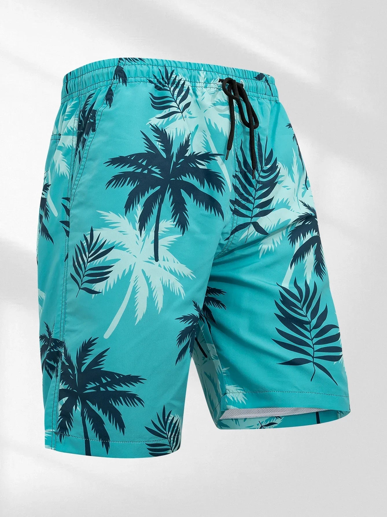 Men's Palm Print Swim Shorts - Tropical Quick-Dry Beach Shorts