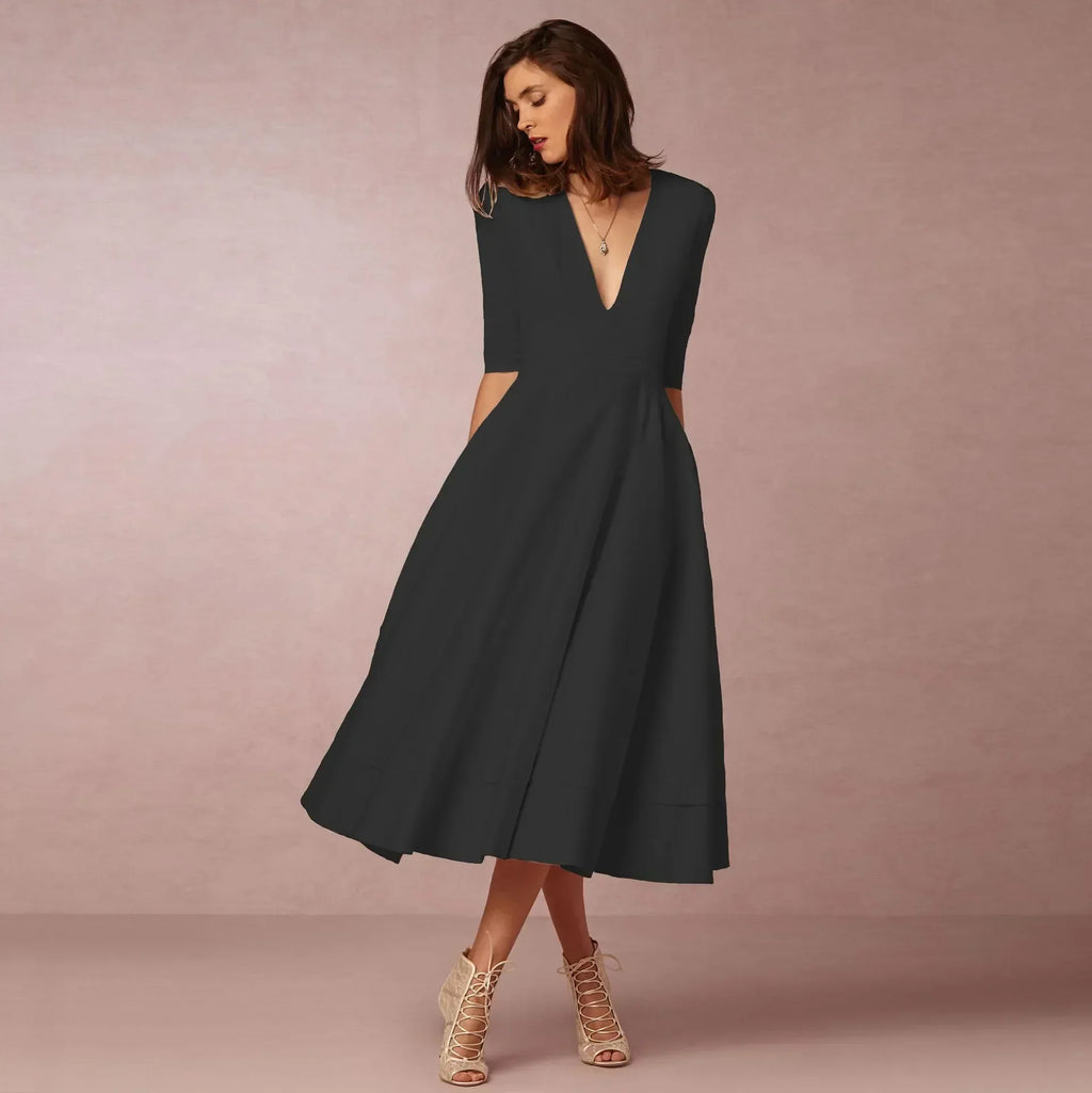 Women's Elegant Flared Midi Dress – Timeless Graceful A-Line Silhouette