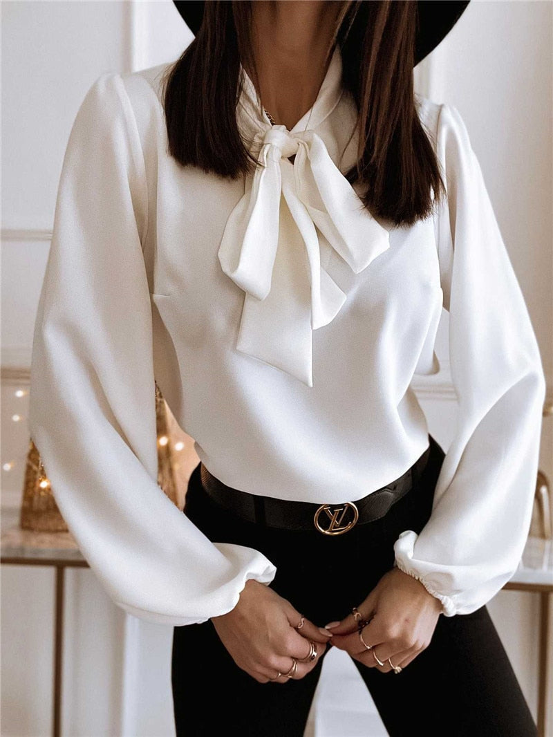 Women's Bow Neck Long Sleeve Blouse – Elegant Feminine Style