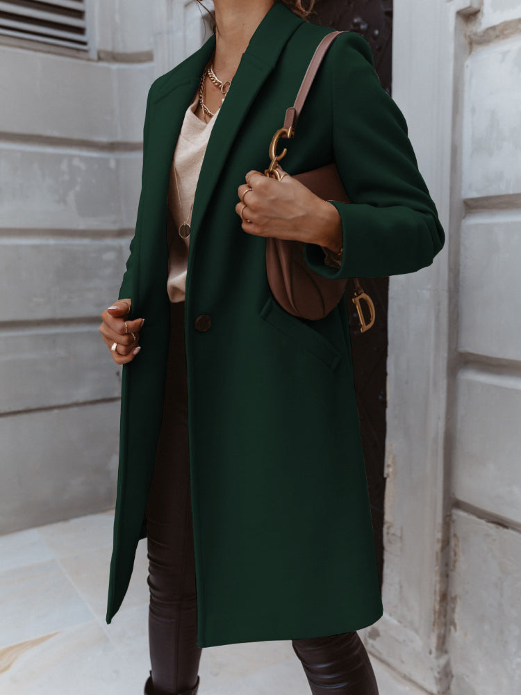 Women's Double-Breasted Long Coat – Trendy Tailored Outerwear Style
