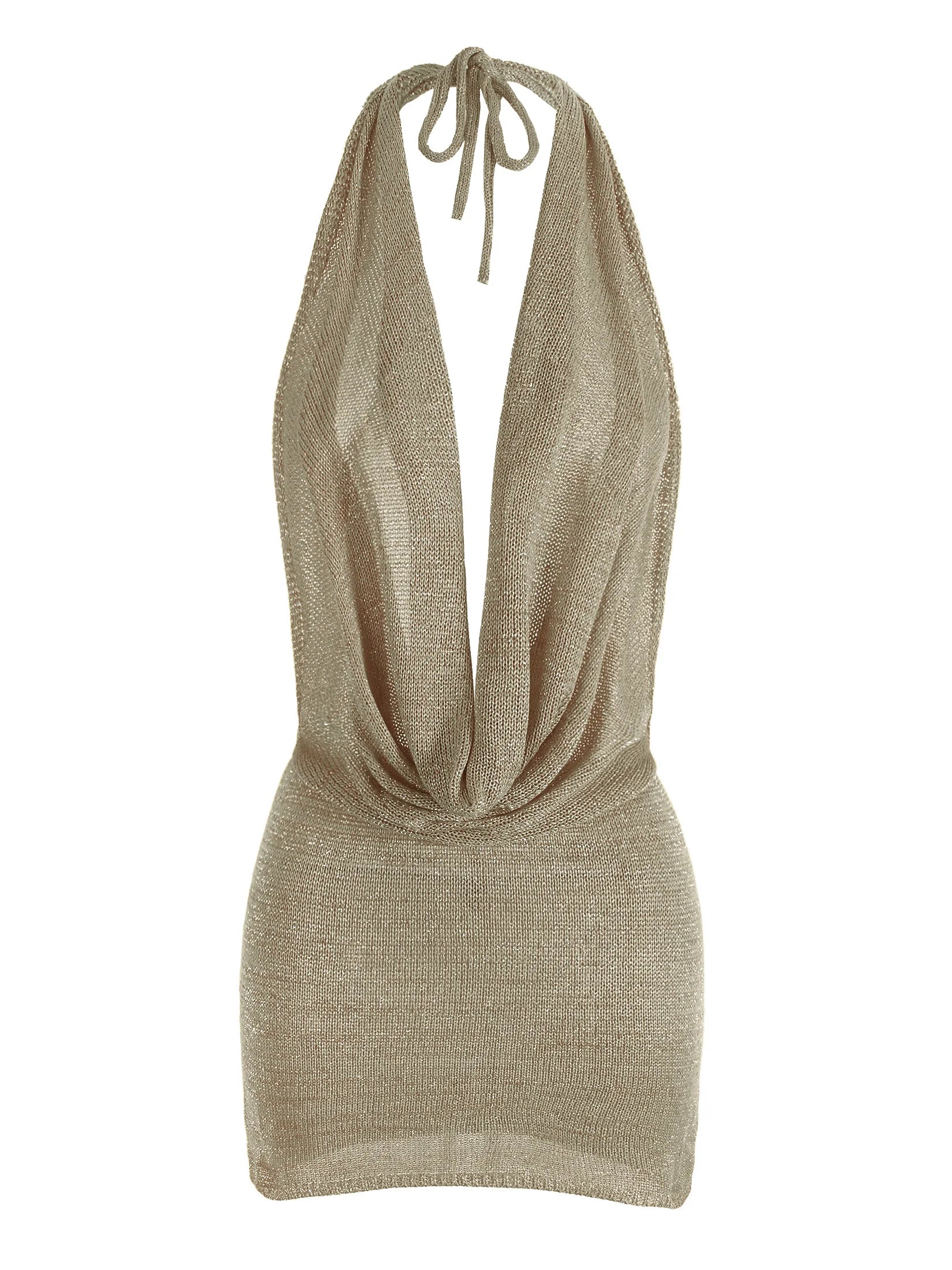 Women's Sequin Draped Mini Dress – V-Neck Open Back Party