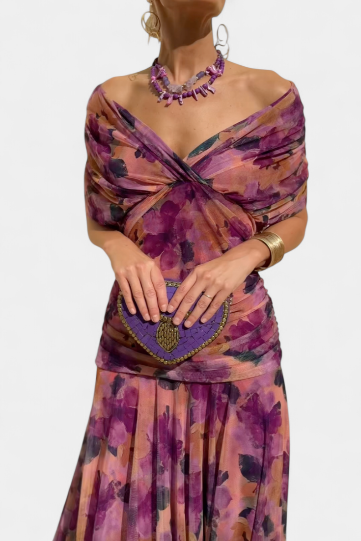 Women's Floral Maxi Dress – V-Neck Flowy Elegant Summer Style
