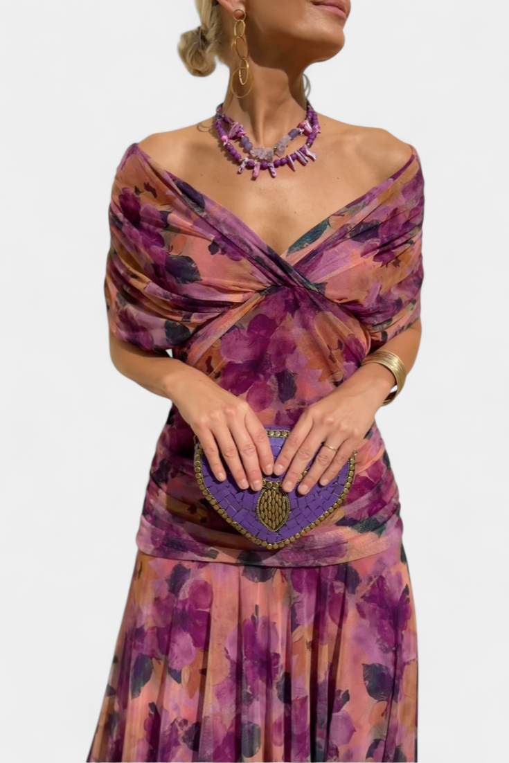 Women's Floral Maxi Dress – V-Neck Flowy Elegant Summer Style