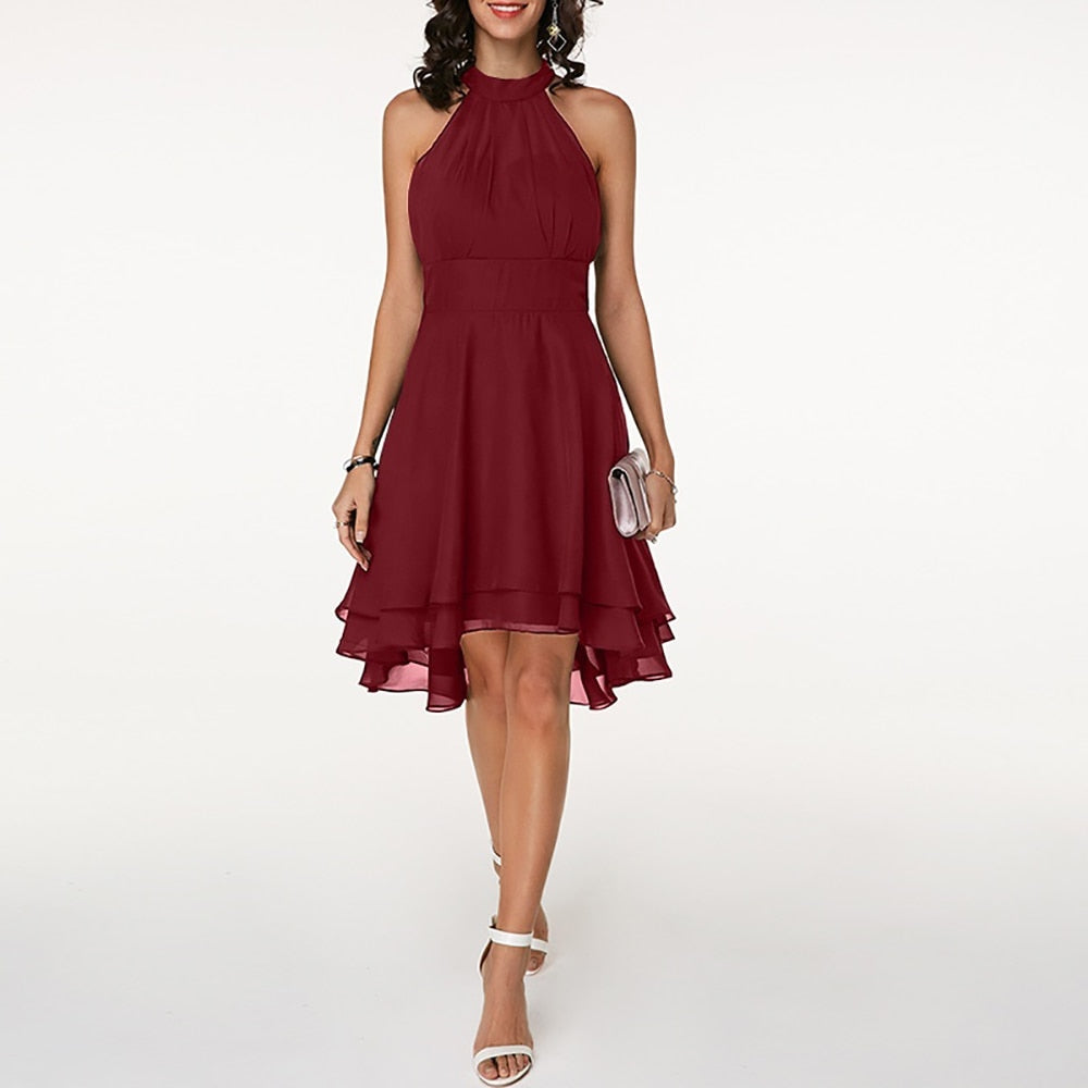 Women's Pleated Chiffon Cocktail Dress – Sleeveless Mini Elegant