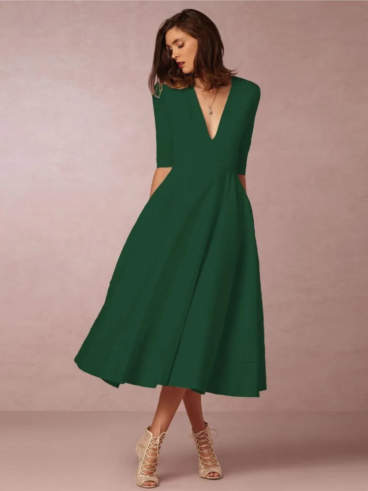 Women's Elegant Flared Midi Dress – Timeless Graceful A-Line Silhouette