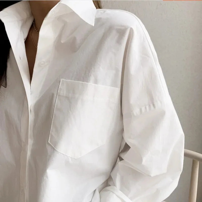 Women's Oversized Button-Down Blouse – Long Sleeve Relaxed Style