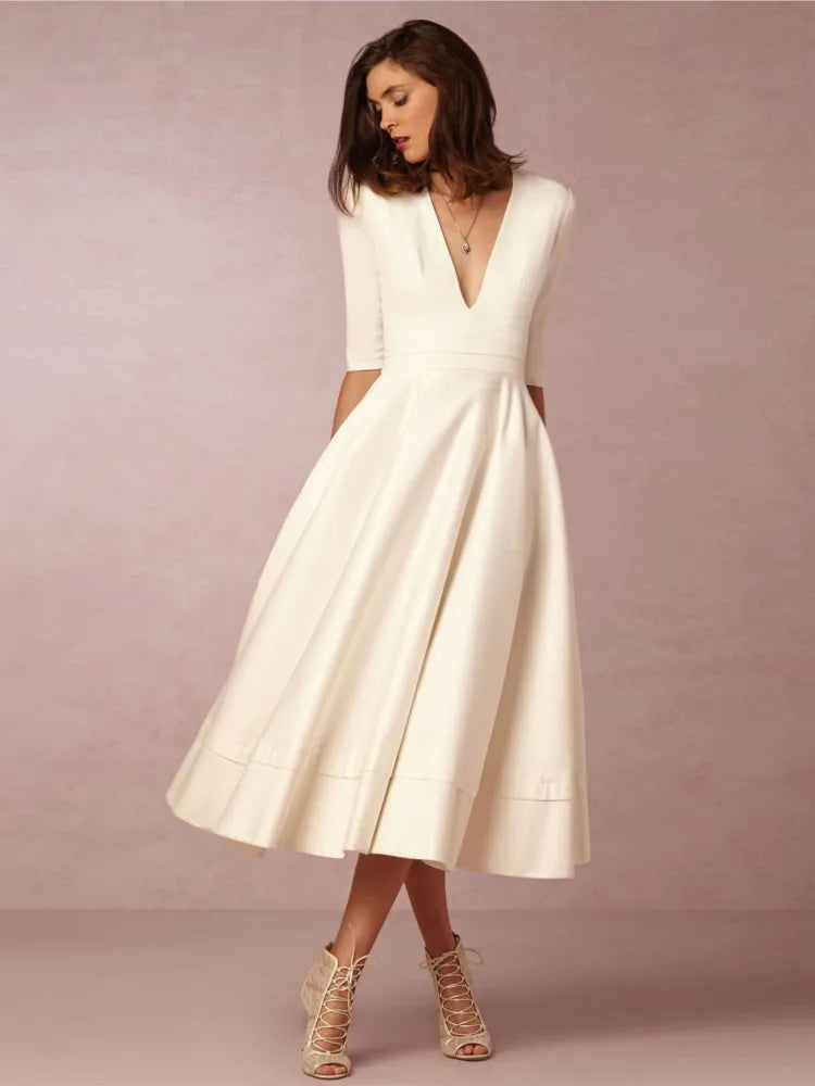 Women's Elegant Flared Midi Dress – Timeless Graceful A-Line Silhouette