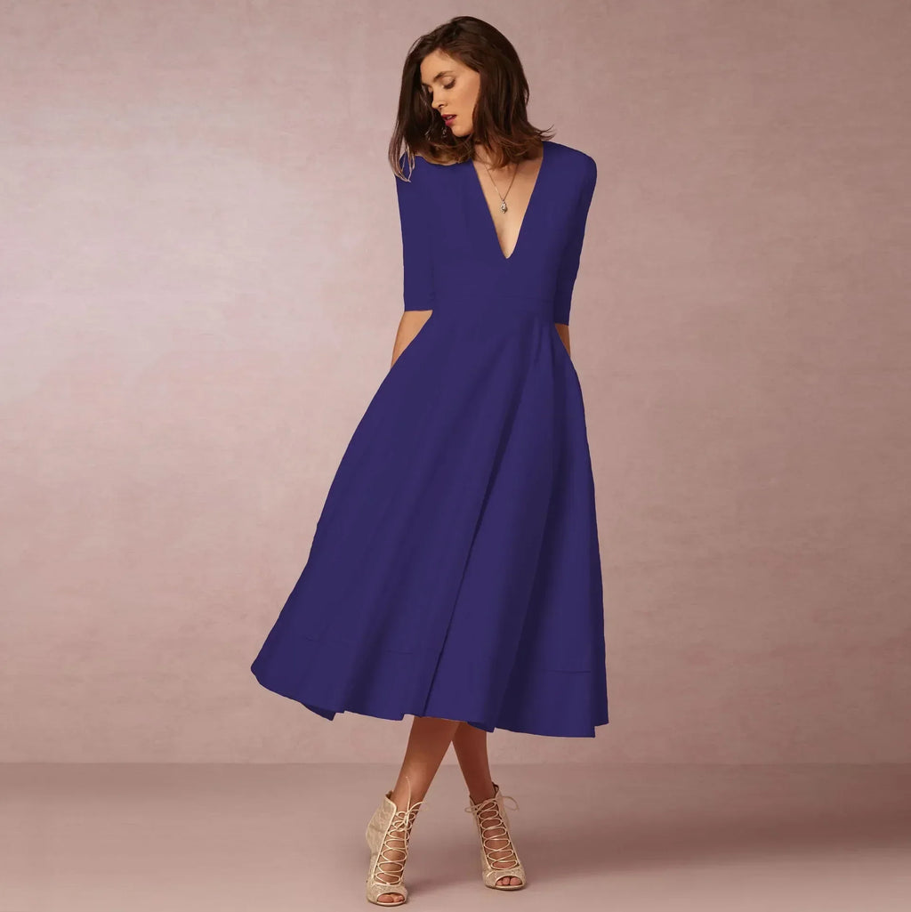Women's Elegant Flared Midi Dress – Timeless Graceful A-Line Silhouette