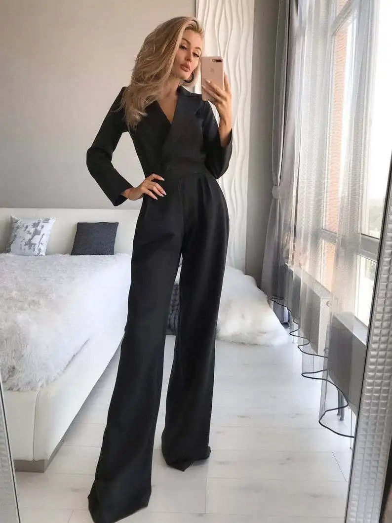 Women's Elastic Waist Jumpsuit – Breathable Elegant Modern Style