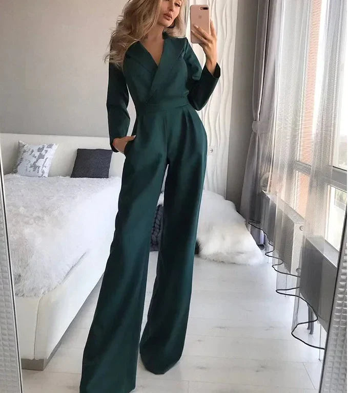 Women's Elastic Waist Jumpsuit – Breathable Elegant Modern Style