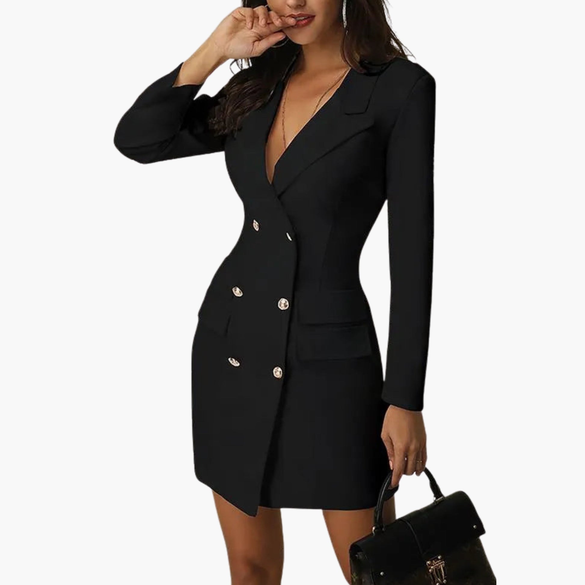 Women's Blazer Dress – Double Button Front Lapel Collar Power Style