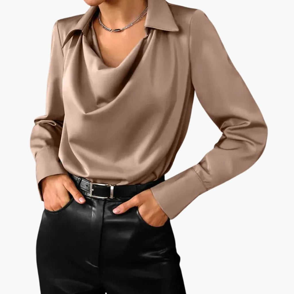 Women's Long Sleeve Cowl Neck Blouse – Soft Elegant Everyday Style