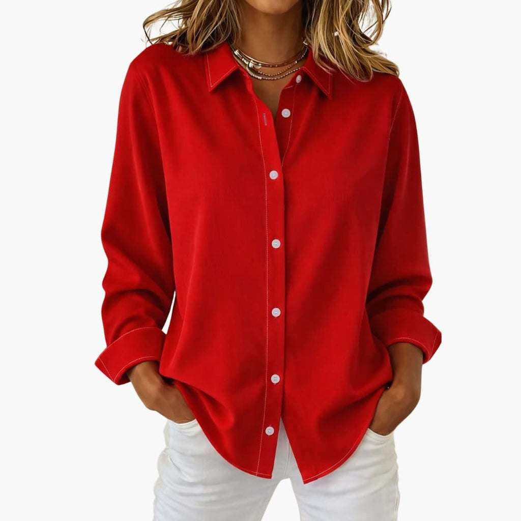 Women's Collared Button-Down Blouse – Long Sleeve Loose Fit Shirt