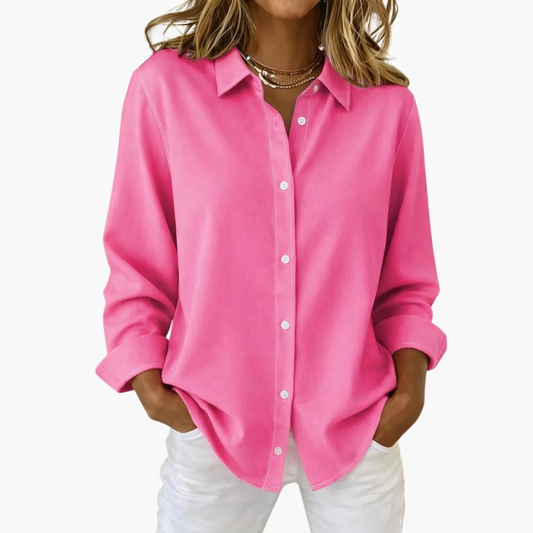 Women's Collared Button-Down Blouse – Long Sleeve Loose Fit Shirt