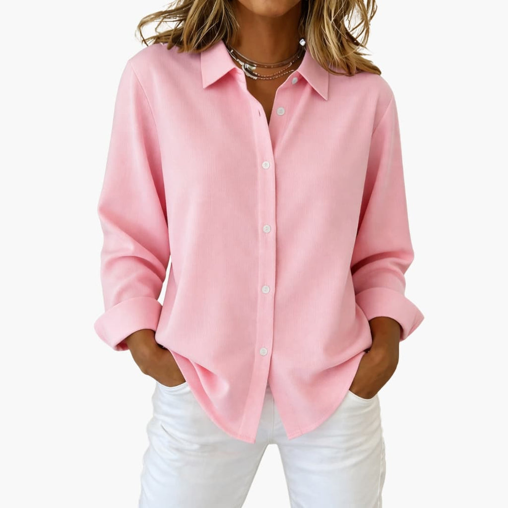 Women's Collared Button-Down Blouse – Long Sleeve Loose Fit Shirt