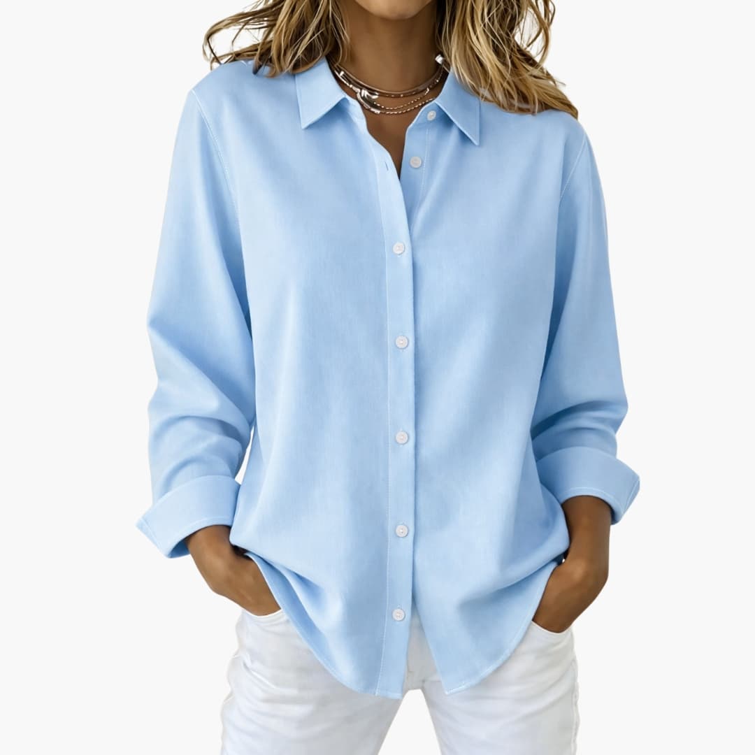 Women's Collared Button-Down Blouse – Long Sleeve Loose Fit Shirt