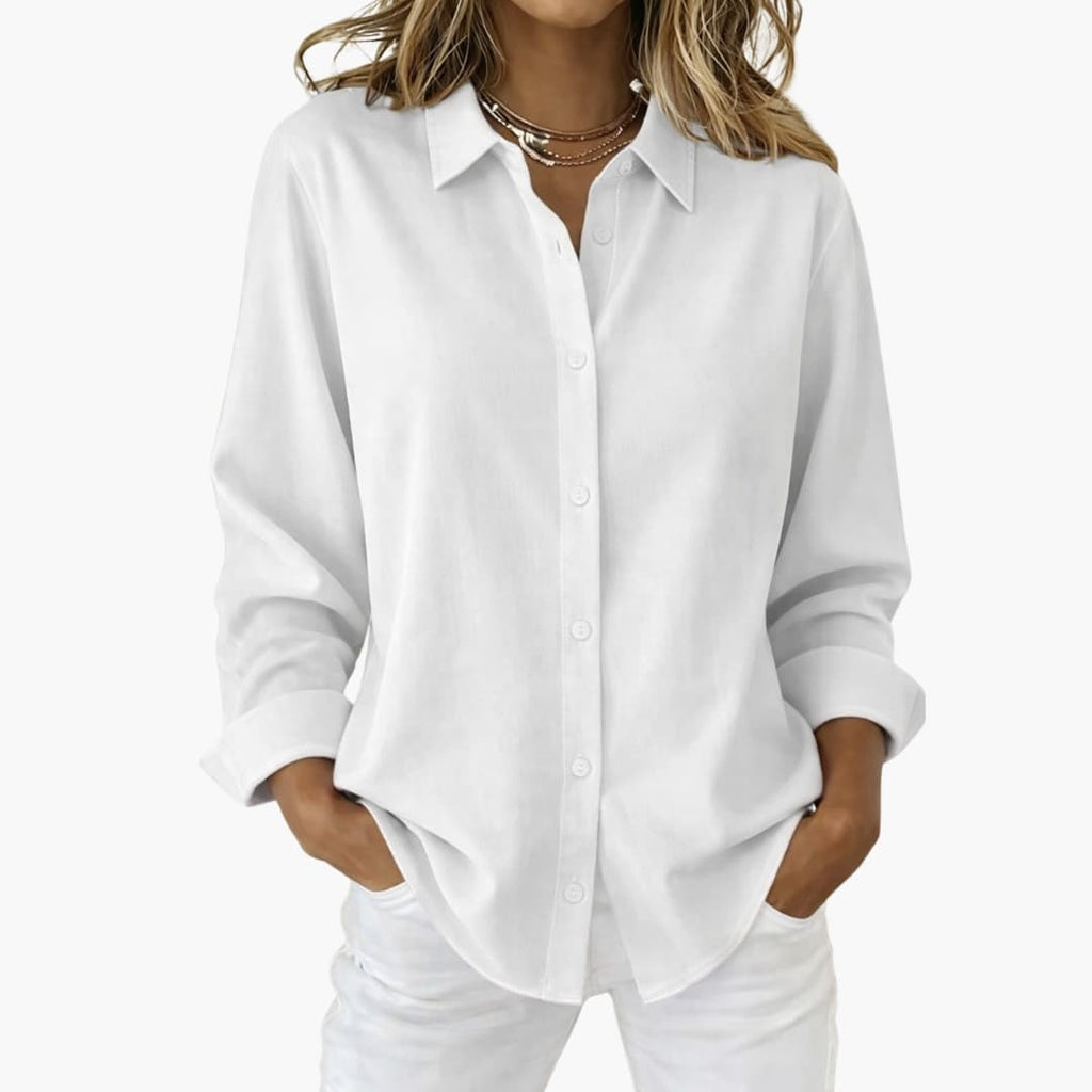 Women's Collared Button-Down Blouse – Long Sleeve Loose Fit Shirt