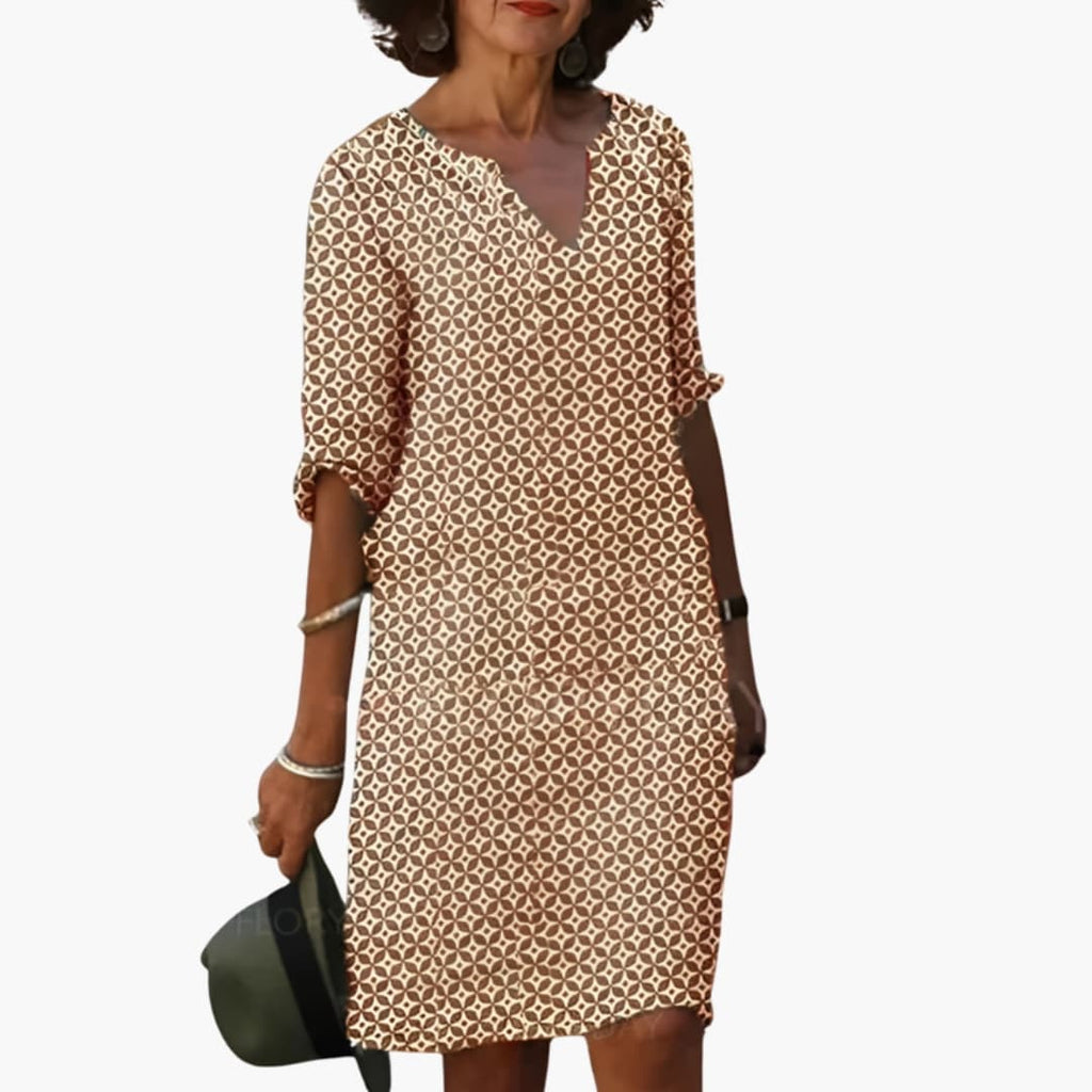 Women's V-Neck Dress – Short Sleeve Loose Fit Everyday Essential