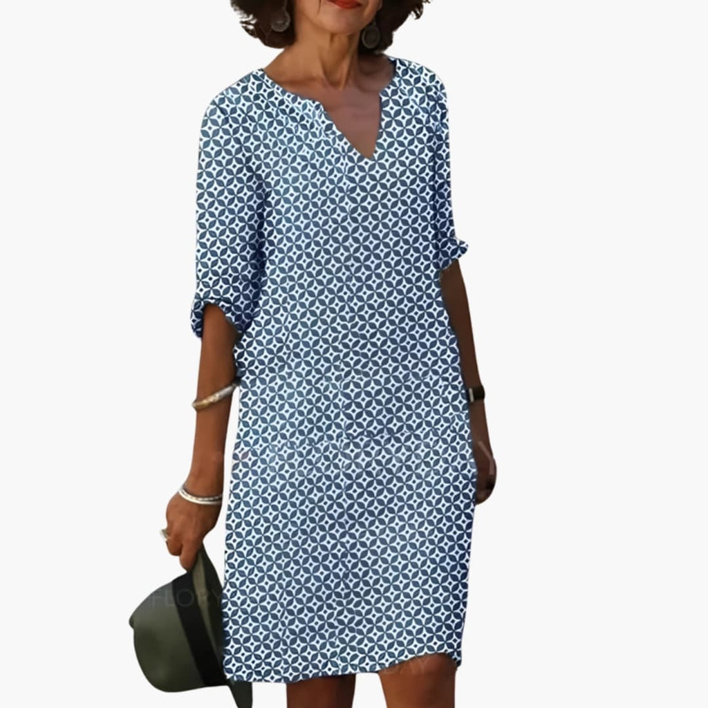 Women's V-Neck Dress – Short Sleeve Loose Fit Everyday Essential
