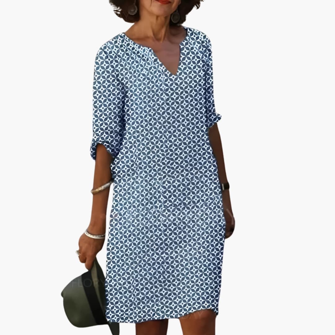 Women's V-Neck Dress – Short Sleeve Loose Fit Everyday Essential