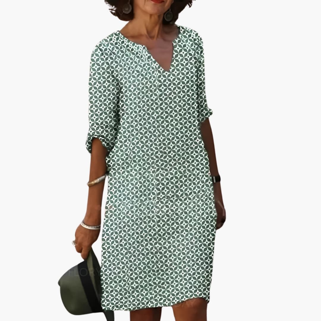Women's V-Neck Dress – Short Sleeve Loose Fit Everyday Essential