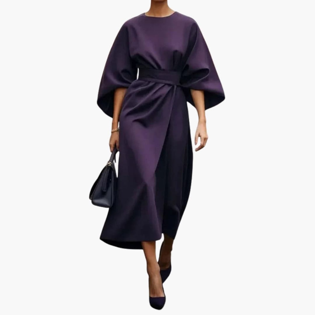 Women's Lantern Sleeve Dress – Waist Belt Detail Feminine Statement Style