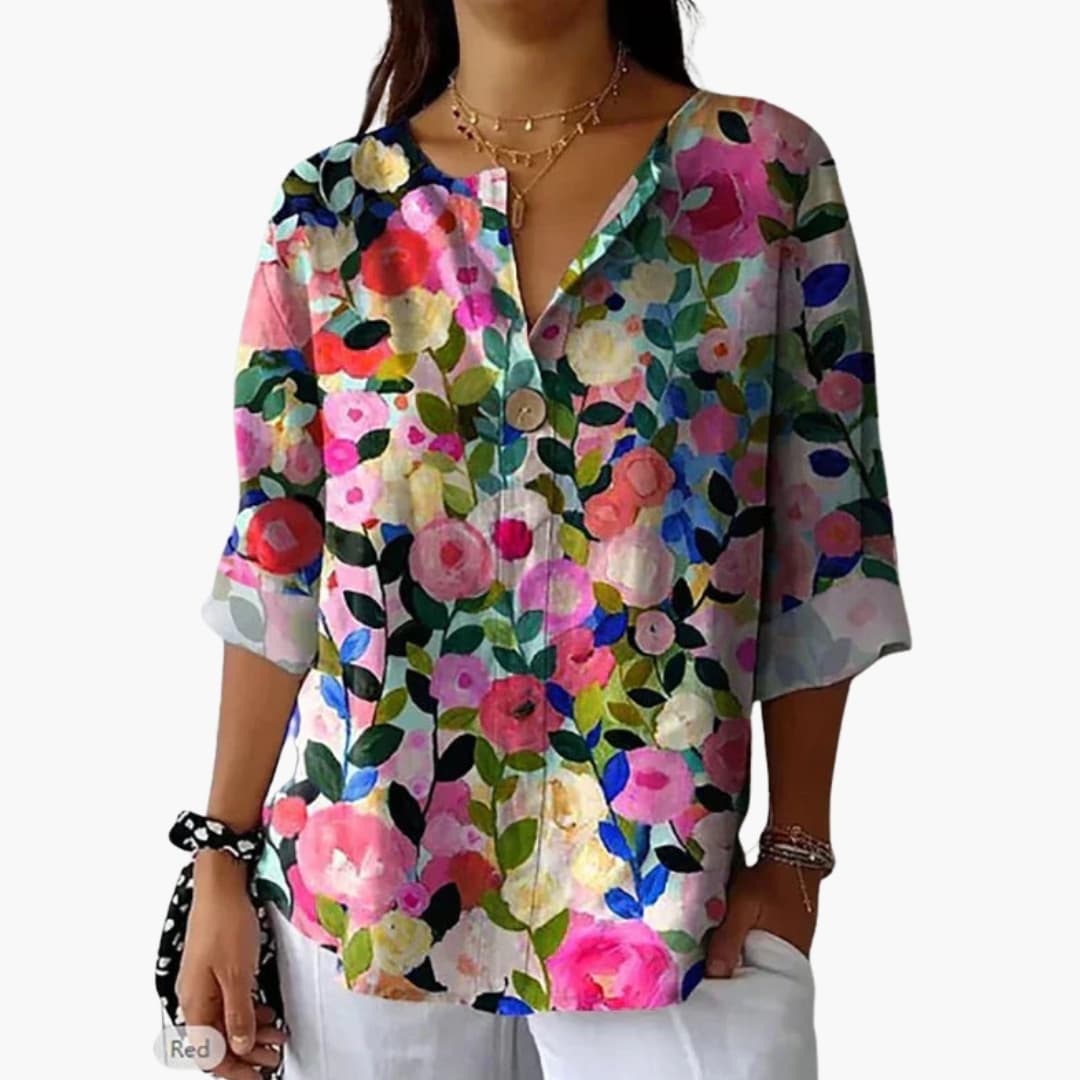 Women's Floral Button-Down Blouse – Long Sleeve Collared Shirt Style