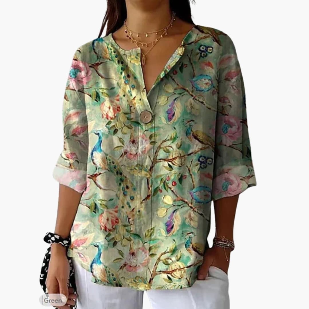 Women's Floral Button-Down Blouse – Long Sleeve Collared Shirt Style