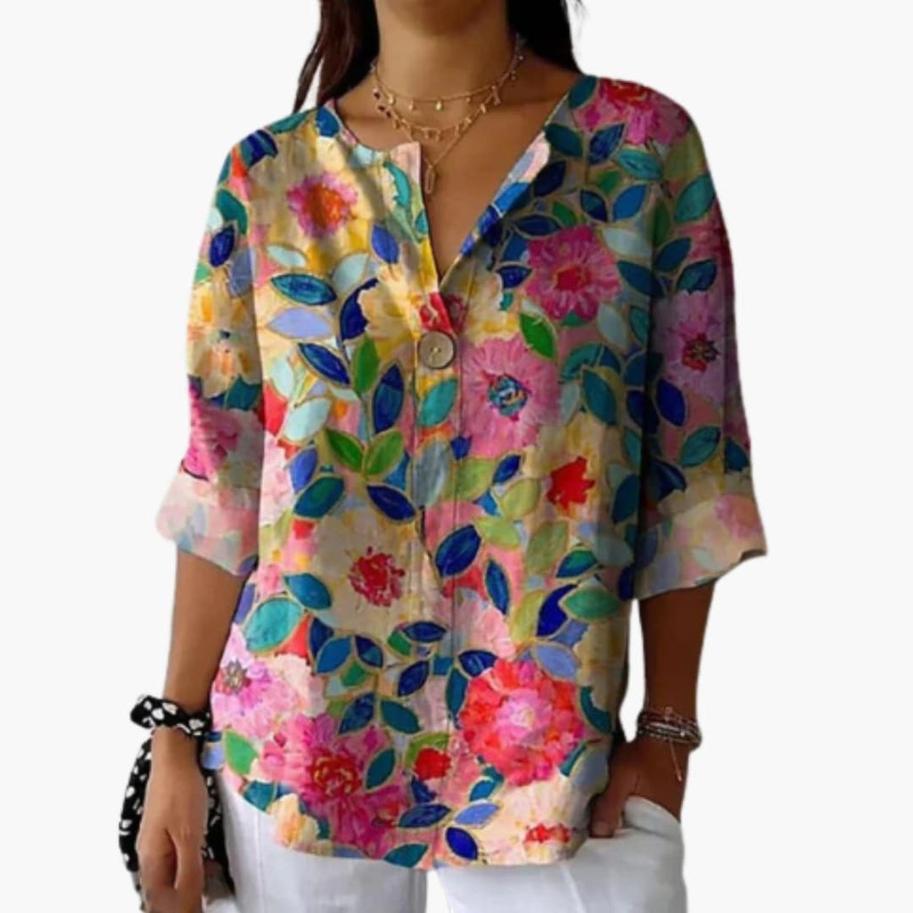 Women's Floral Button-Down Blouse – Long Sleeve Collared Shirt Style