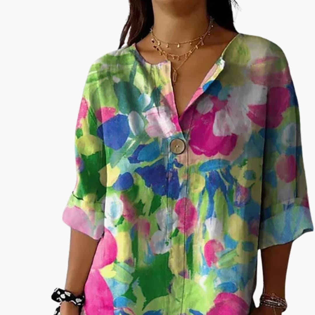 Women's Floral Button-Down Blouse – Long Sleeve Collared Shirt Style