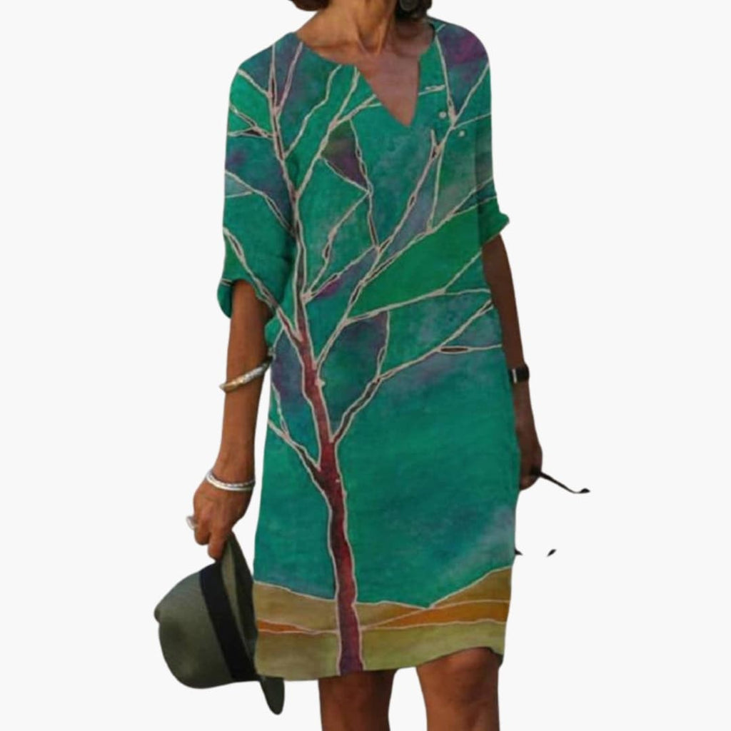 Women's Floral Dress – Round Neck Short Sleeve Garden Party Style
