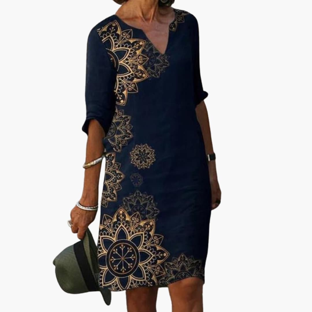 Women's Floral Dress – Round Neck Short Sleeve Garden Party Style