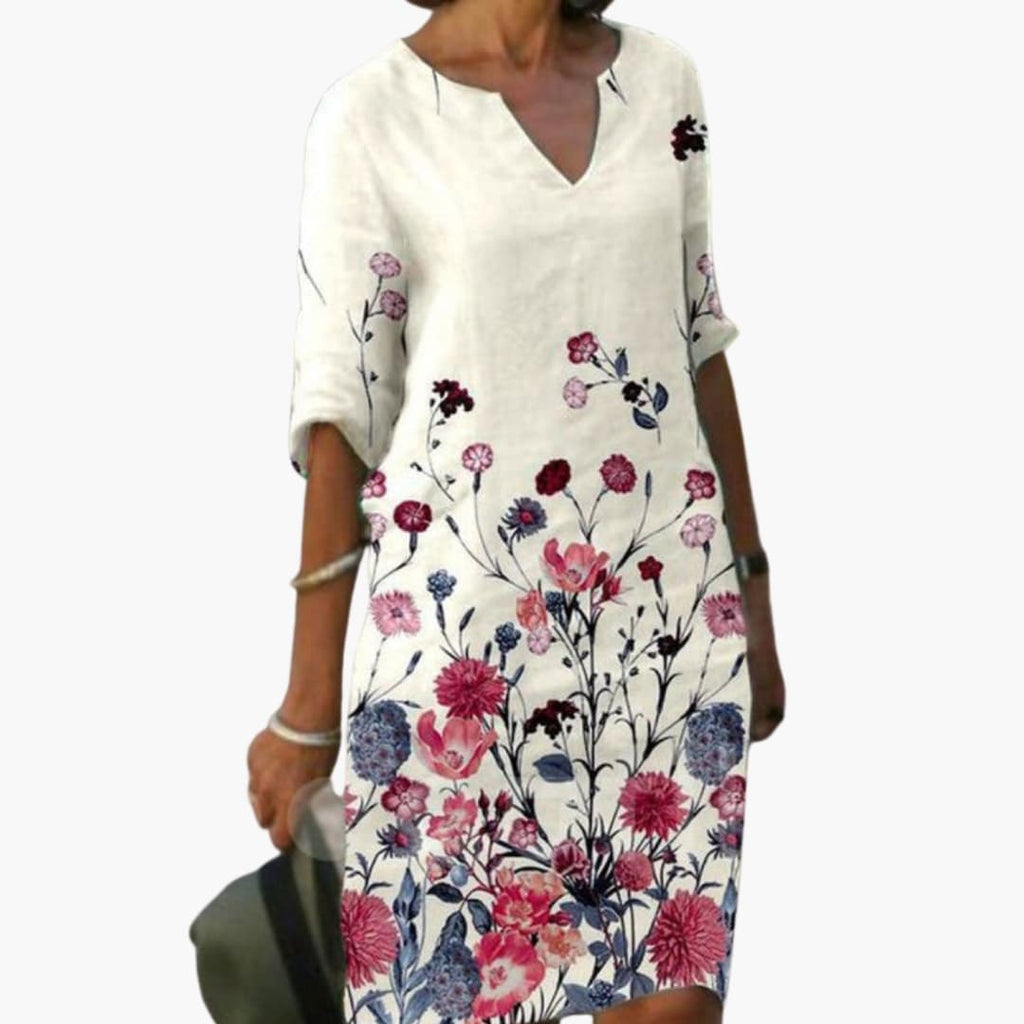 Women's Floral Dress – Round Neck Short Sleeve Garden Party Style