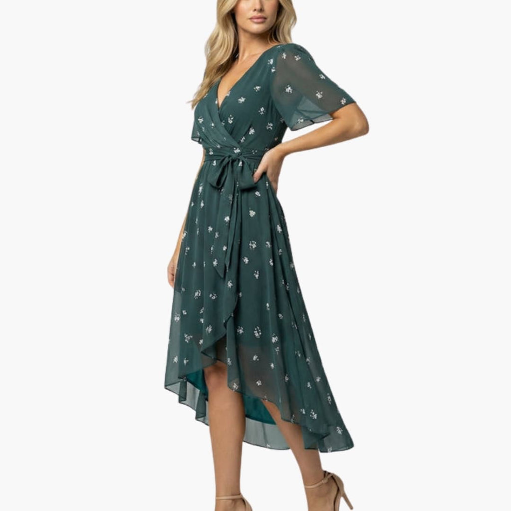 Women's Floral Midi Dress – Round Neck Short Sleeve Everyday Style