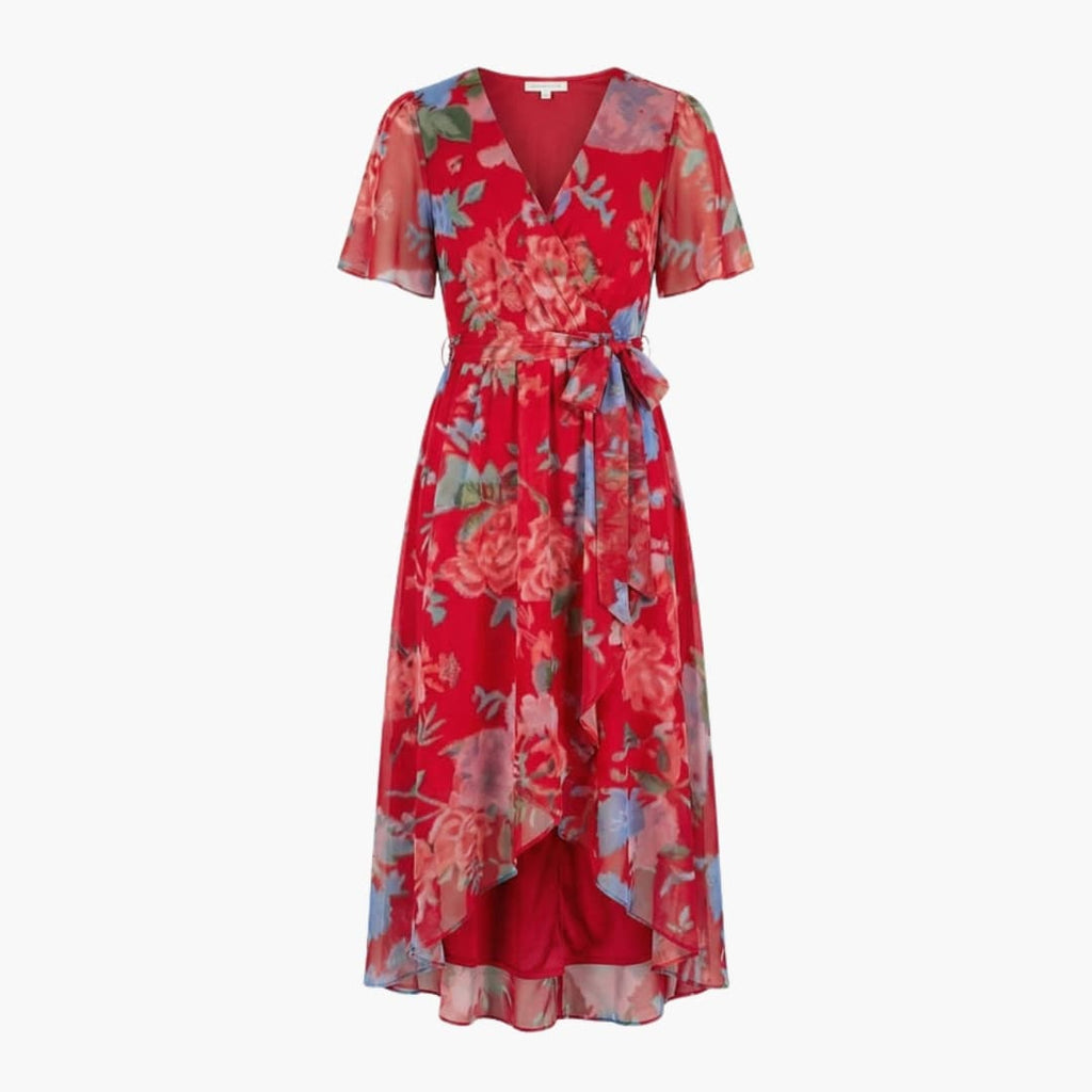 Women's Floral Midi Dress – Round Neck Short Sleeve Everyday Style