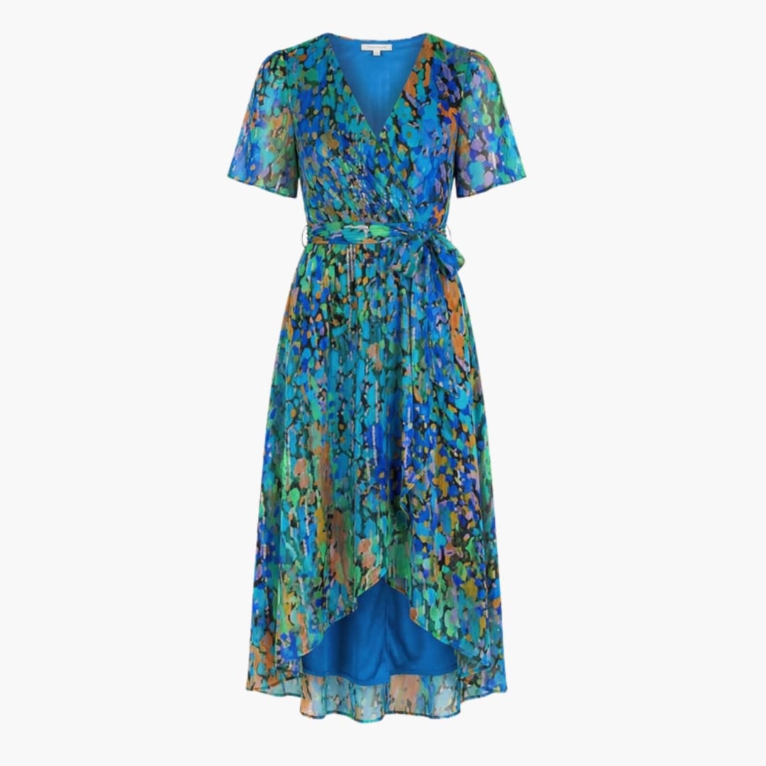 Women's Floral Midi Dress – Round Neck Short Sleeve Everyday Style